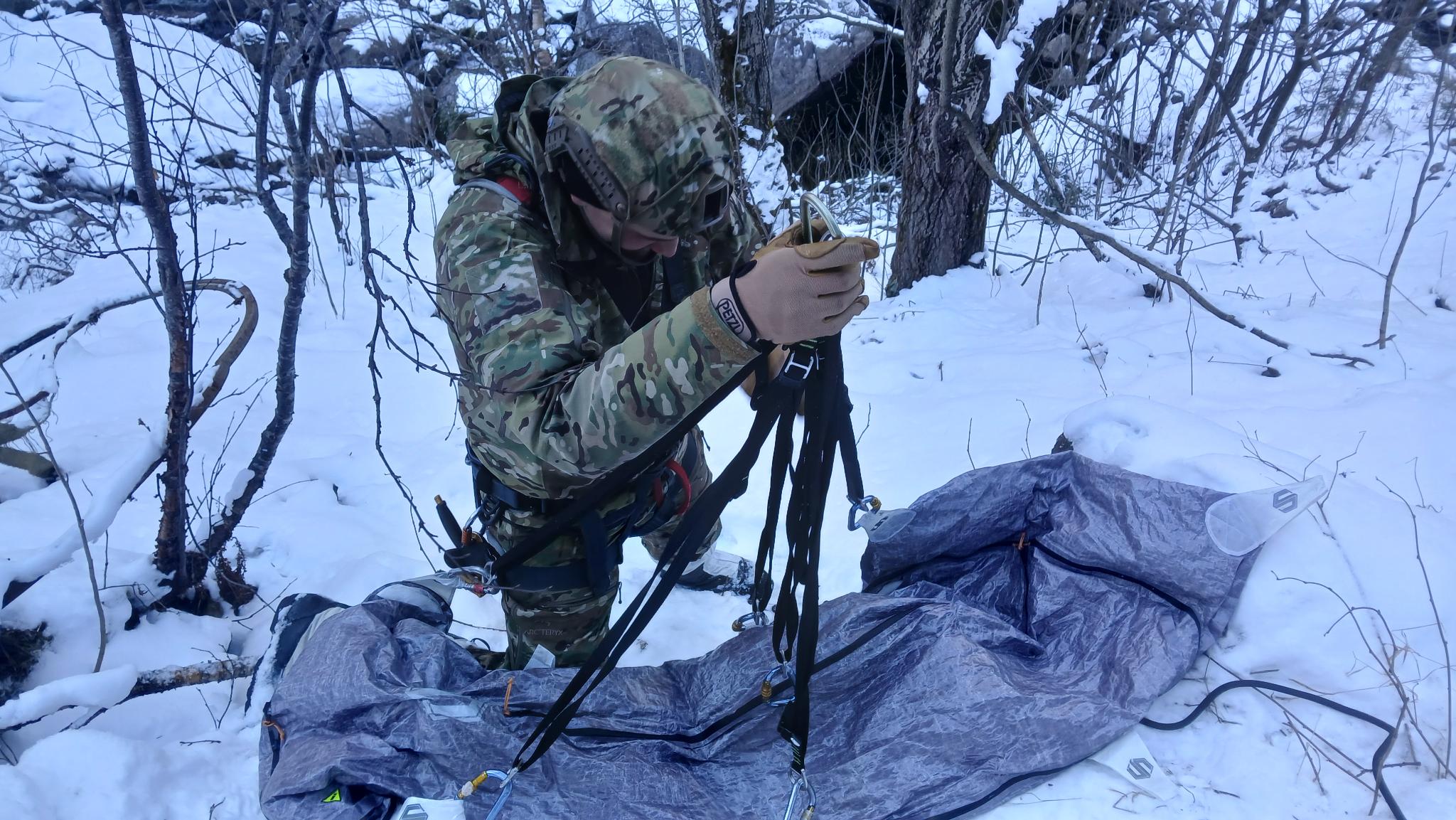 Individual medic operations in winter forest environment